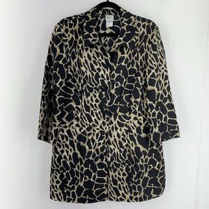 Vintage Animal Print Shirt Dress Womens 16 Tunic Top USA Button Up Career Casual